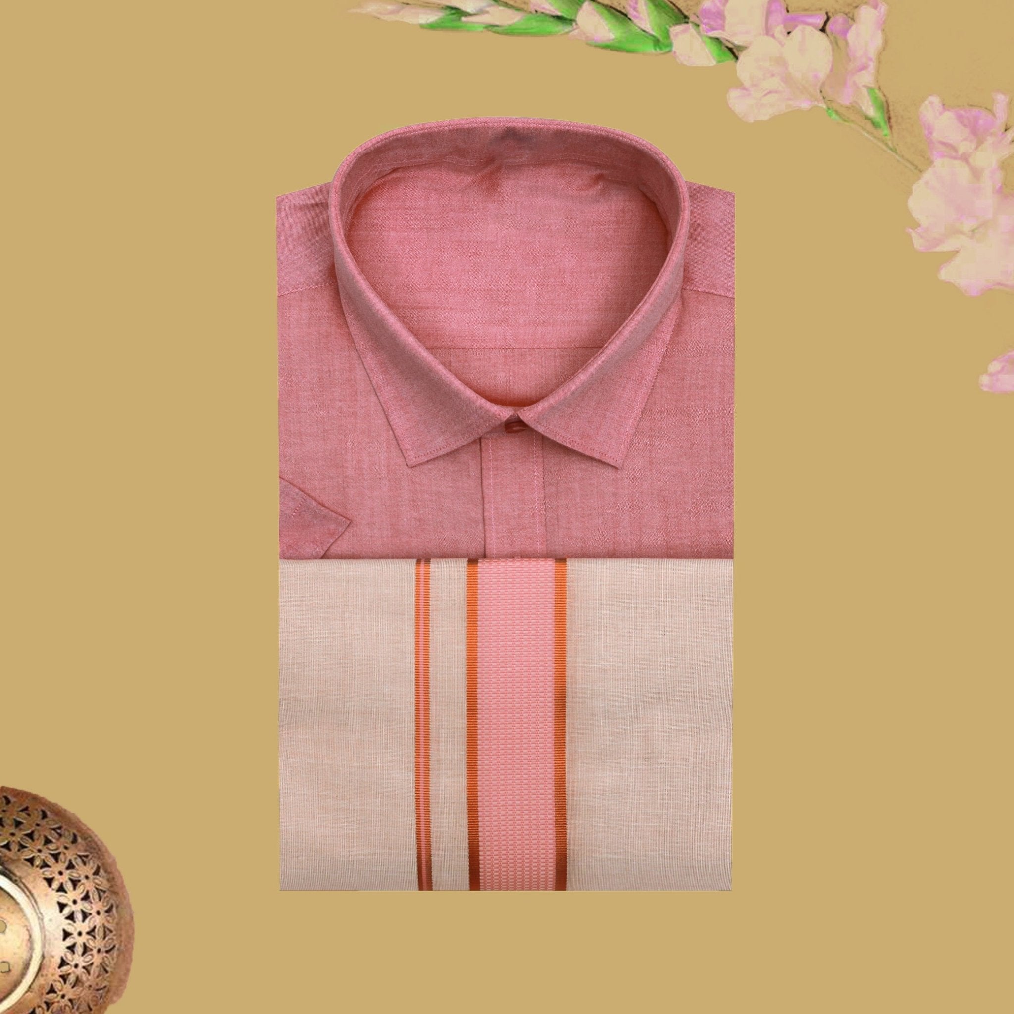 Pink Cotton Readymade Shirt and Flexi Fit Dhoti