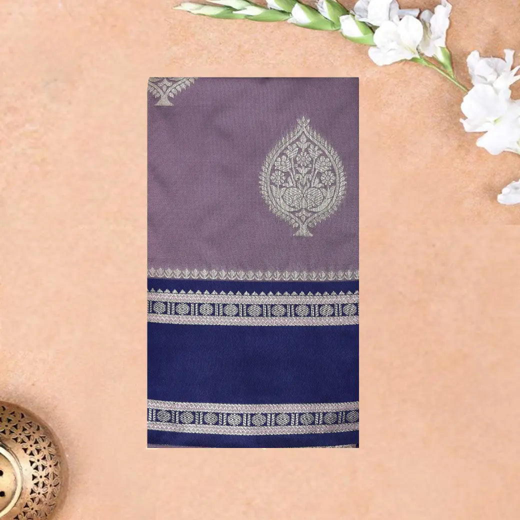 Wood  with Blue Soft Silk Saree