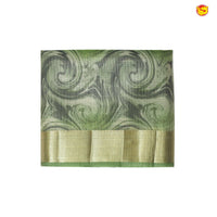 Olive Green with Gold Zari Border Tissue With Digital Prints saree - Thenianantham