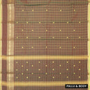 Brown with Lime Yellow Green Checked Pattern Pure Chettinad Cotton Saree without Blouse