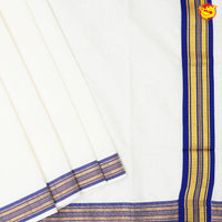 Southloom Exclusive Onam Kasavu Saree With Blue Border Pattern (Matching Plain Blouse Included)