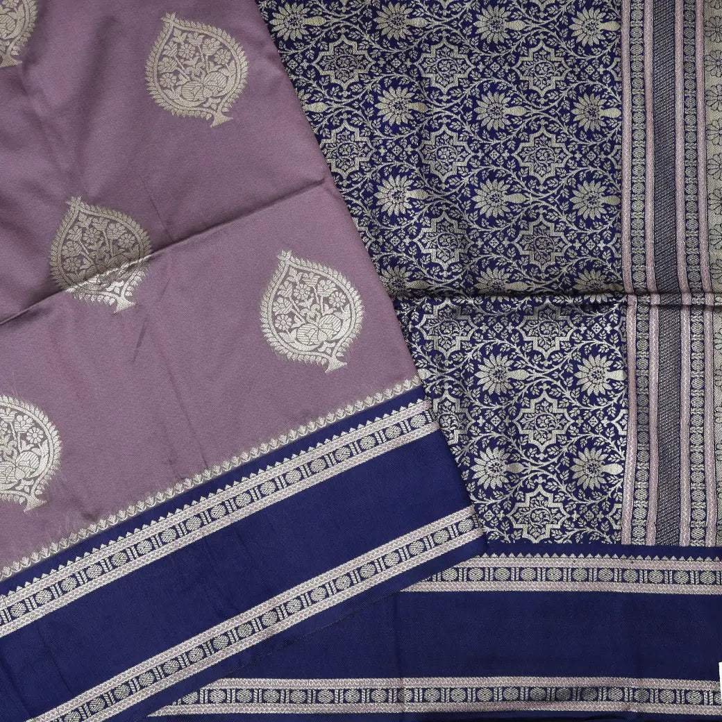 Wood  with Blue Soft Silk Saree