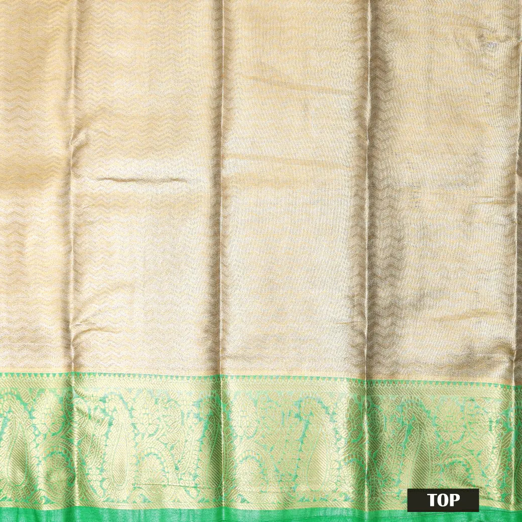 Olive gold  With Green Border Floral Design Traditional  Pattu Pavadai Material