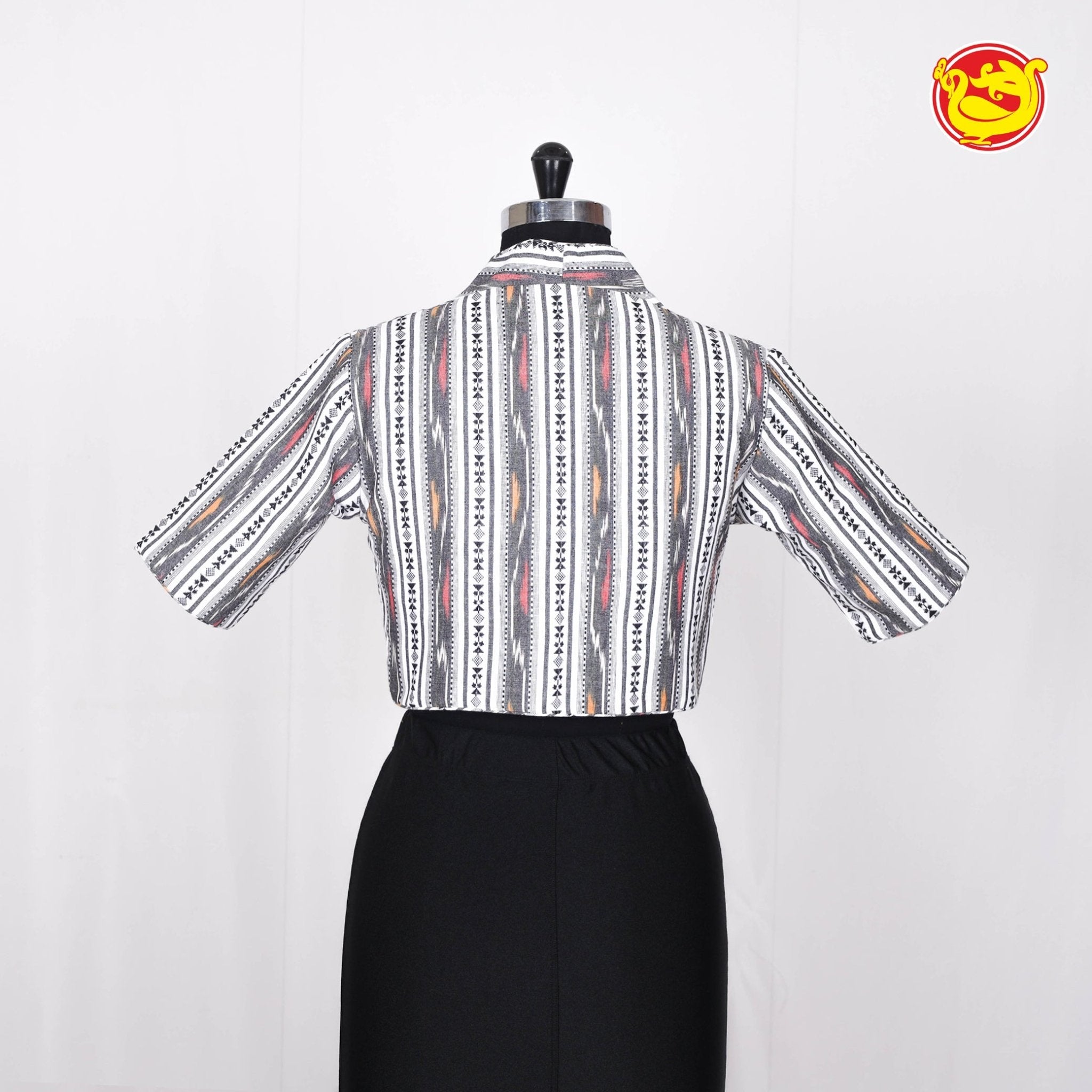 White ikat Cotton Readymade Blouse - Thenianantham