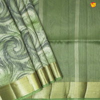 Olive Green with Gold Zari Border Tissue With Digital Prints saree - Thenianantham