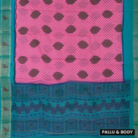 Pink with Blue  Mul Mul Cotton Saree without Blouse