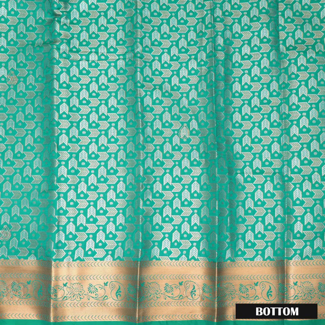 Teal Green Colour Floral Design Traditional  Pattu Pavadai Material