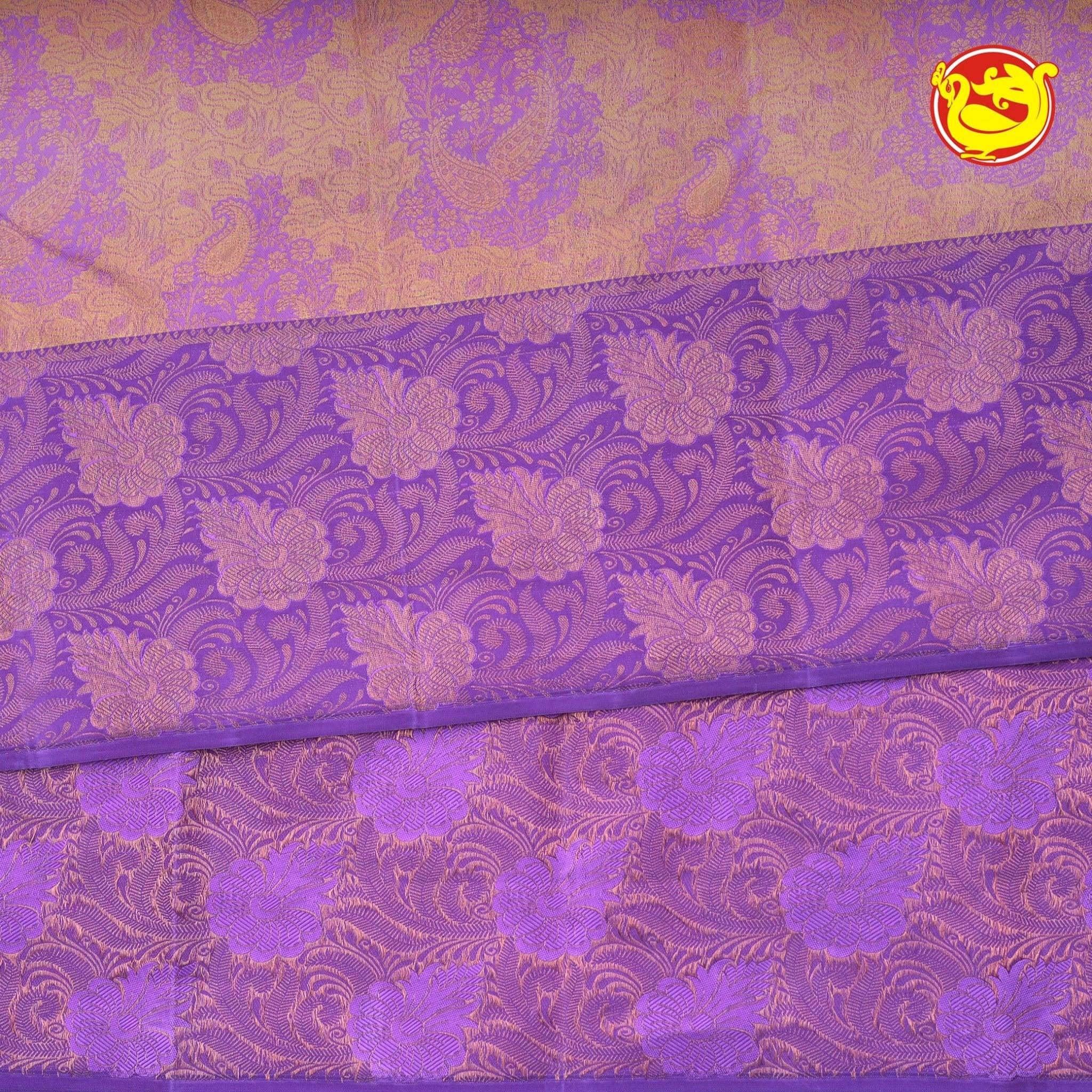 Gold Wedding Silk Saree With Lavender Pallu - Thenianantham