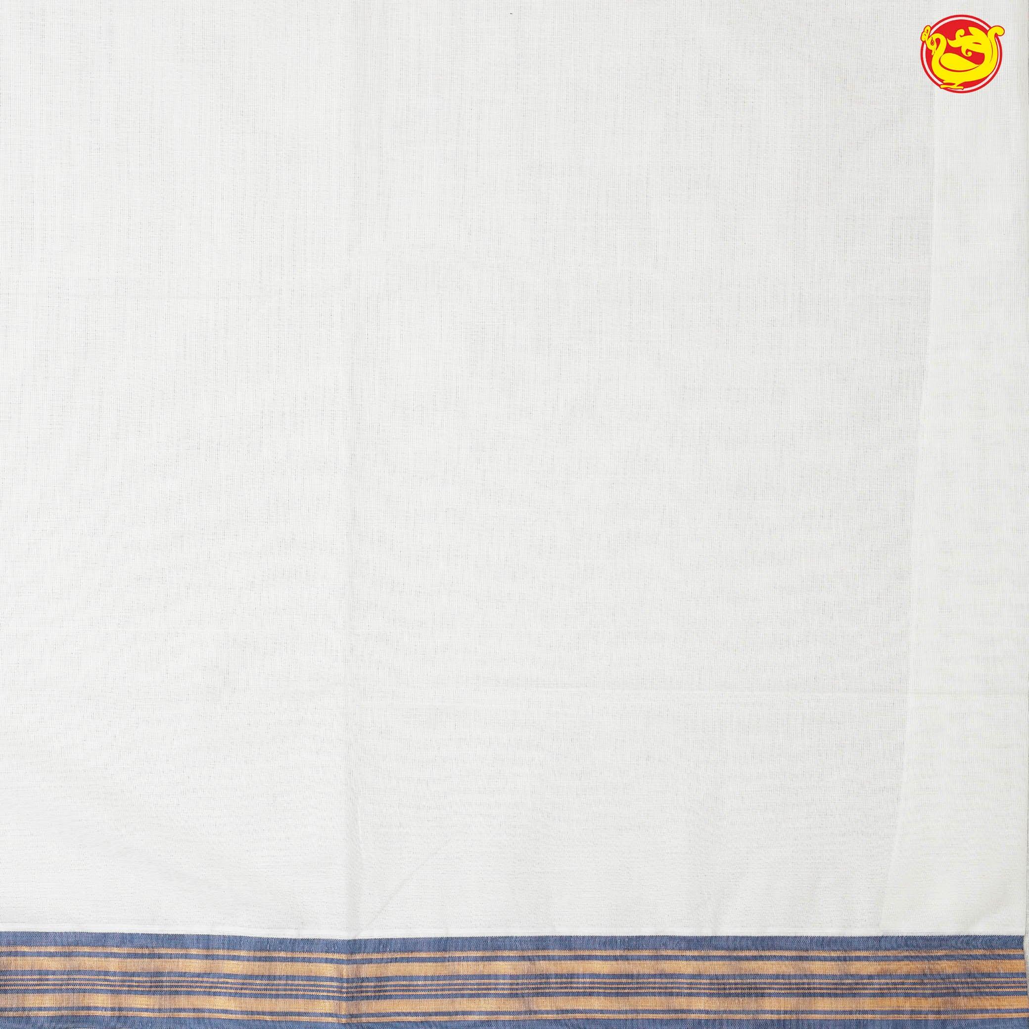 Southloom Exclusive Onam Kasavu Saree With Blue Border Pattern (Matching Plain Blouse Included)