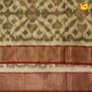 Red With Olive Green Pochampally Silk Saree - Thenianantham