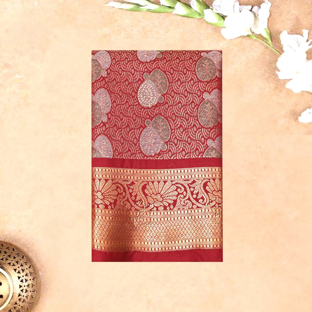 Maroon Colour Floral Design Traditional  Pattu Pavadai Material