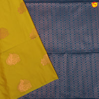 Yellow with Blue Traditional Buttas Soft Silk Saree