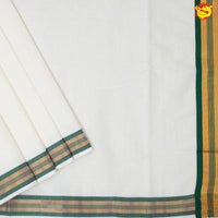 Southloom Exclusive Onam Kasavu Saree With Green Border Pattern (Matching Plain Blouse Included)