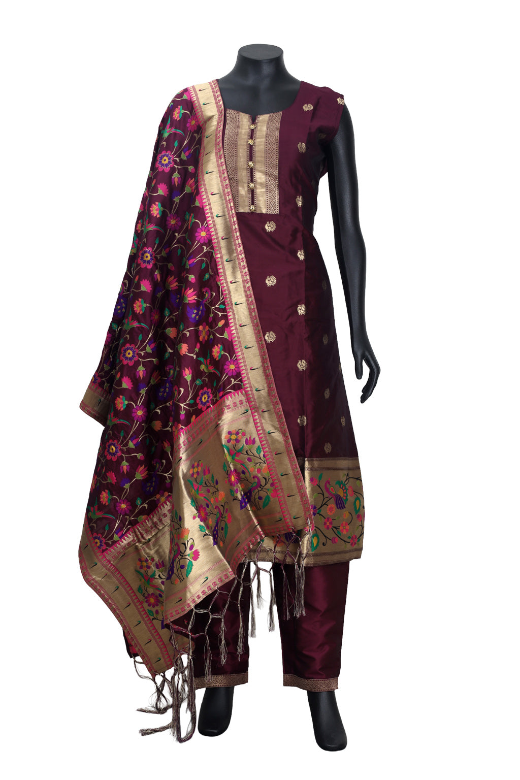 Maroon Color Ladies Branded Straight Cut Readymade  Chudi Set
