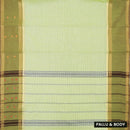 Very Lime Green with Olive Green Small Checked Pattern Pure Chettinad Cotton Saree without Blouse