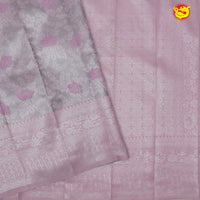 Grey with Pink Floral Motifs Soft Silk Saree - Thenianantham