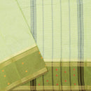 Very Lime Green with Olive Green Small Checked Pattern Pure Chettinad Cotton Saree without Blouse