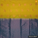 Yellow with Blue Traditional Buttas Soft Silk Saree