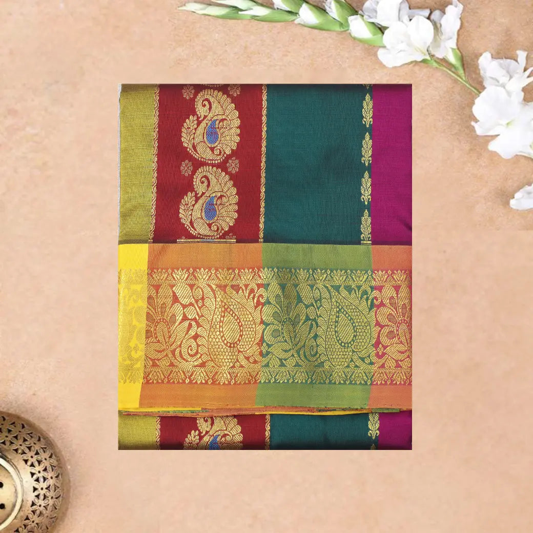 Multi Colour  Floral Design Traditional  Pattu Pavadai Material