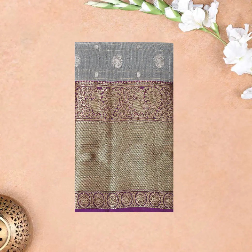 Gray with Pink border soft silk saree