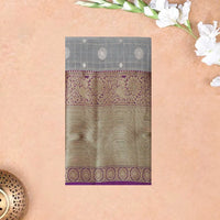Gray with Pink border soft silk saree