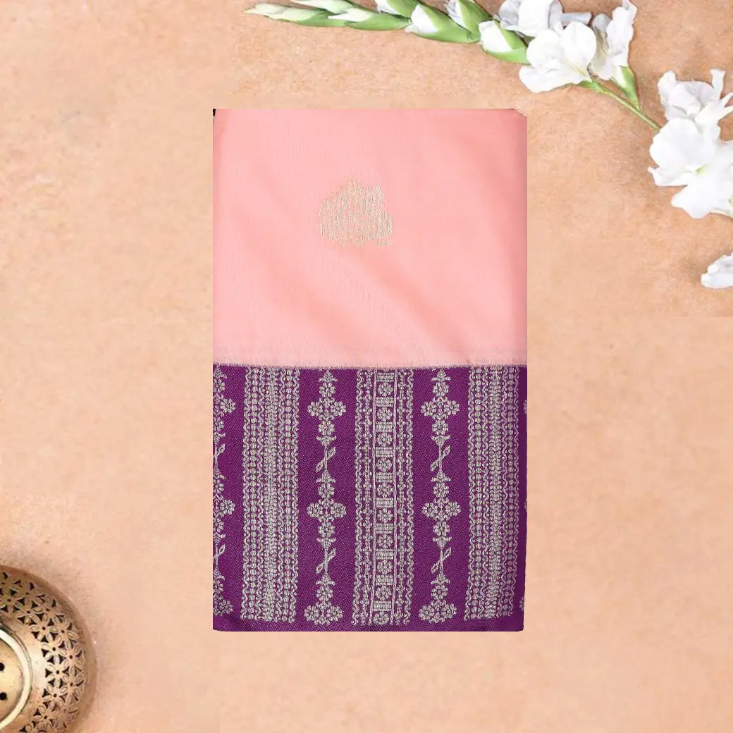 Peach  with Purple Soft Silk Saree