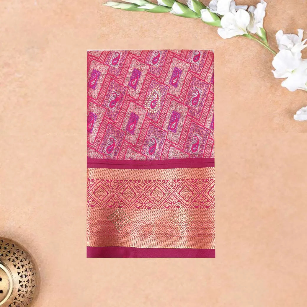 Rani Pink Colour Floral Design Traditional  Pattu Pavadai Material