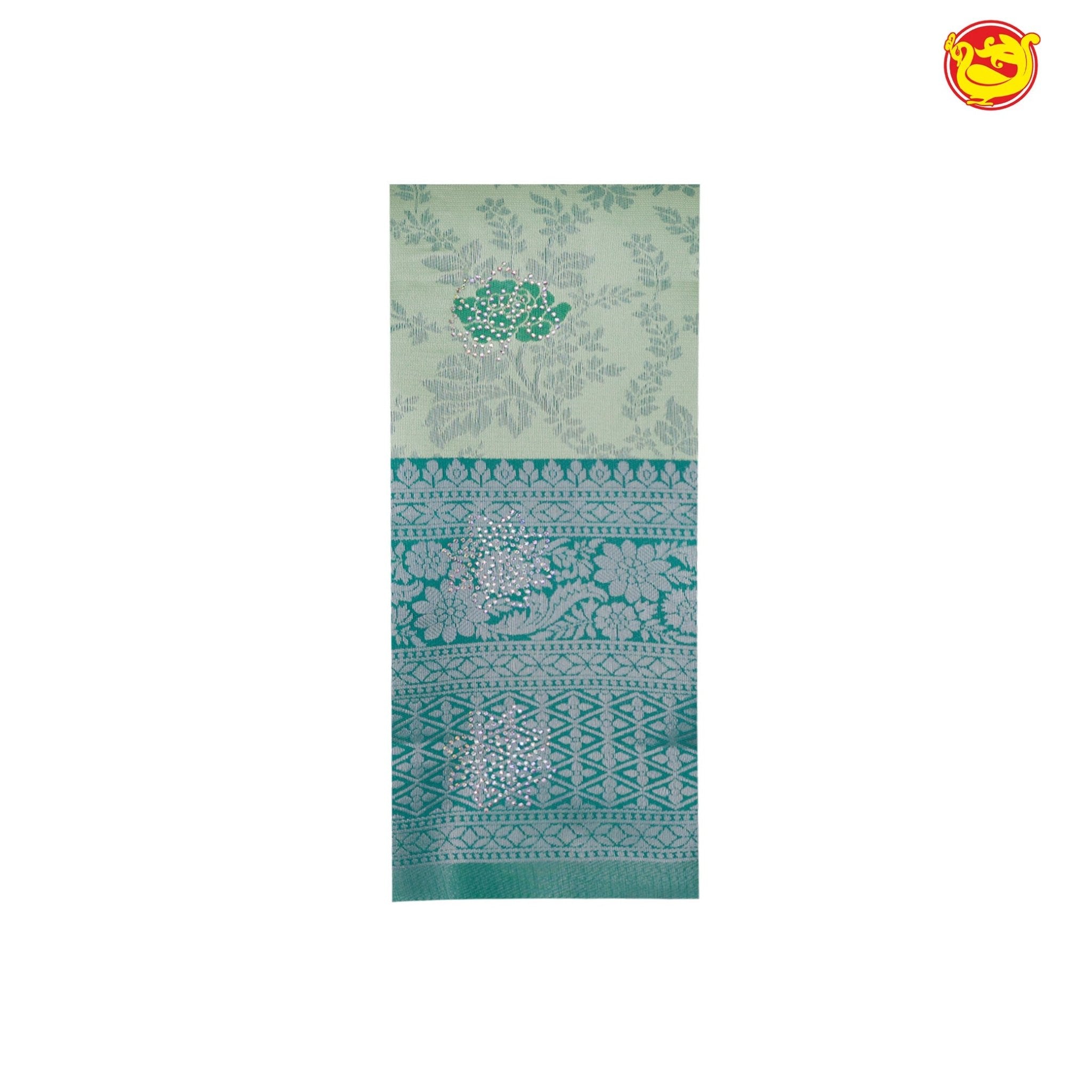 Pastel Green with Water Green Floral Motifs Soft Silk Saree