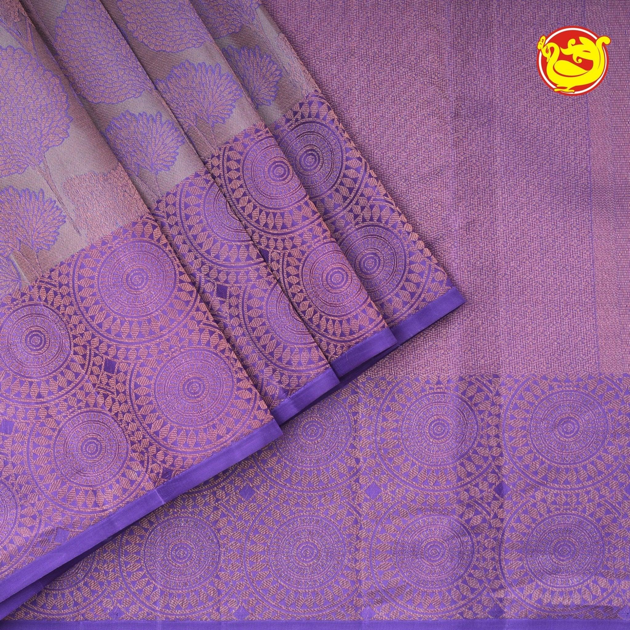 Light Green Wedding Silk Saree With Lavender Pallu - Thenianantham