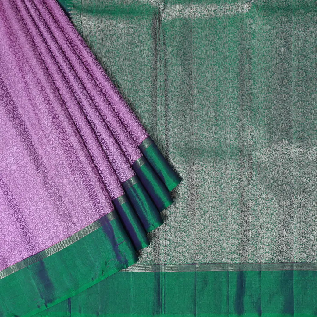 Medium Purple with Dark Green Soft Silk Saree