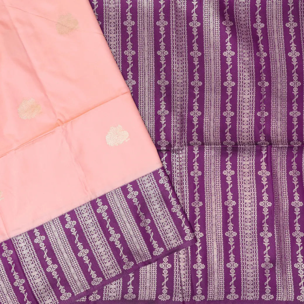 Peach  with Purple Soft Silk Saree
