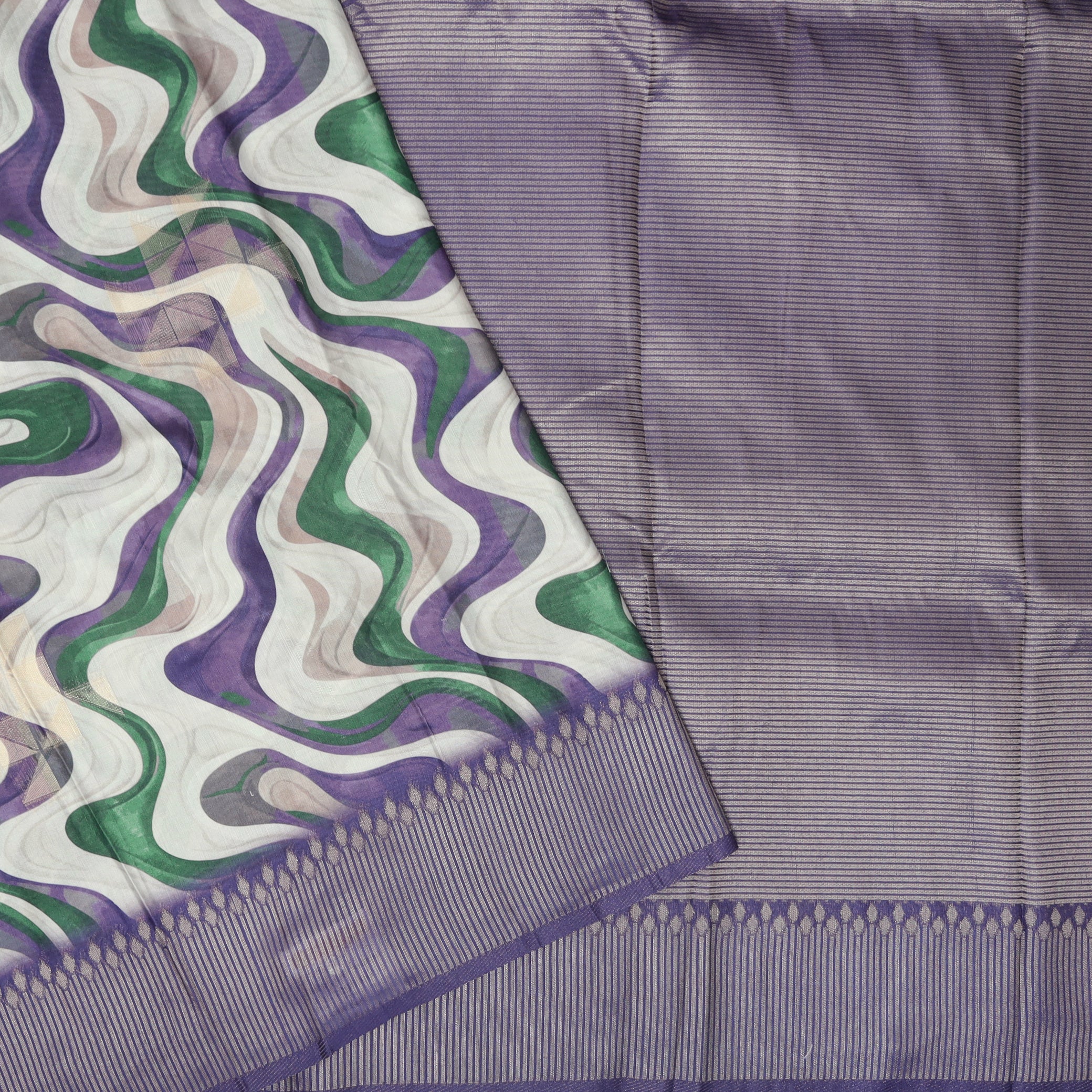 Purple With  Green, Offwhite Design Dola Silk