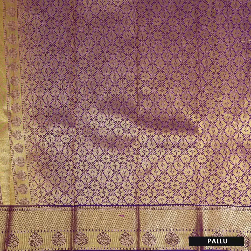Light Green With Purple Copper Zari Border Korvai Silk Saree