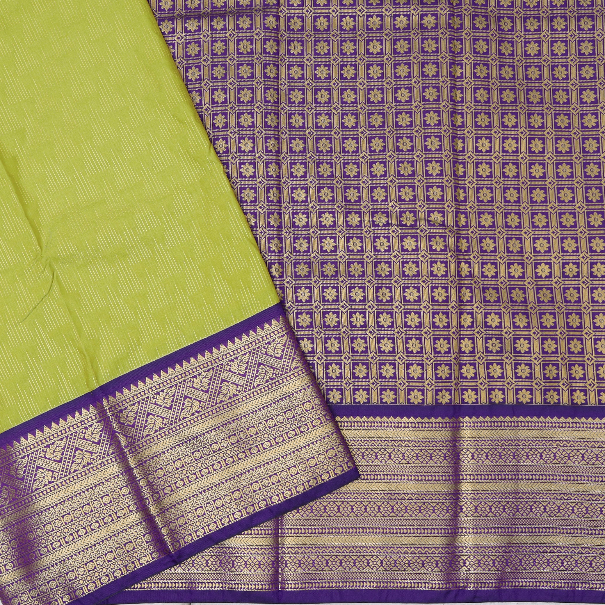 Light green With deep purple Vaira Oosi Silk Saree