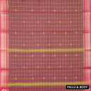 Double shade Maroon with Pink Checked Pattern Pure Chettinad Cotton Saree without Blouse