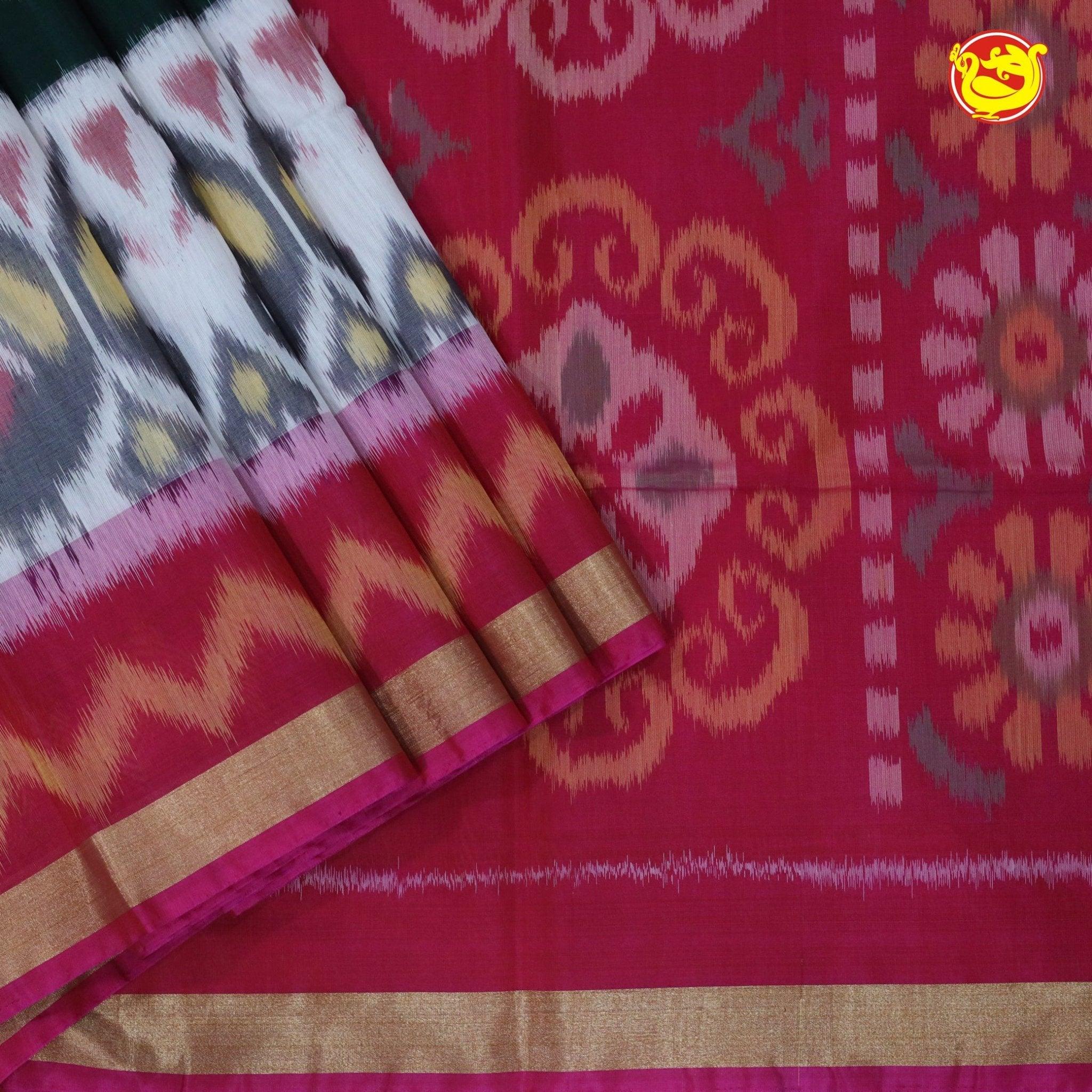 Pink With Bottle Green Pochampally Silk Saree - Thenianantham