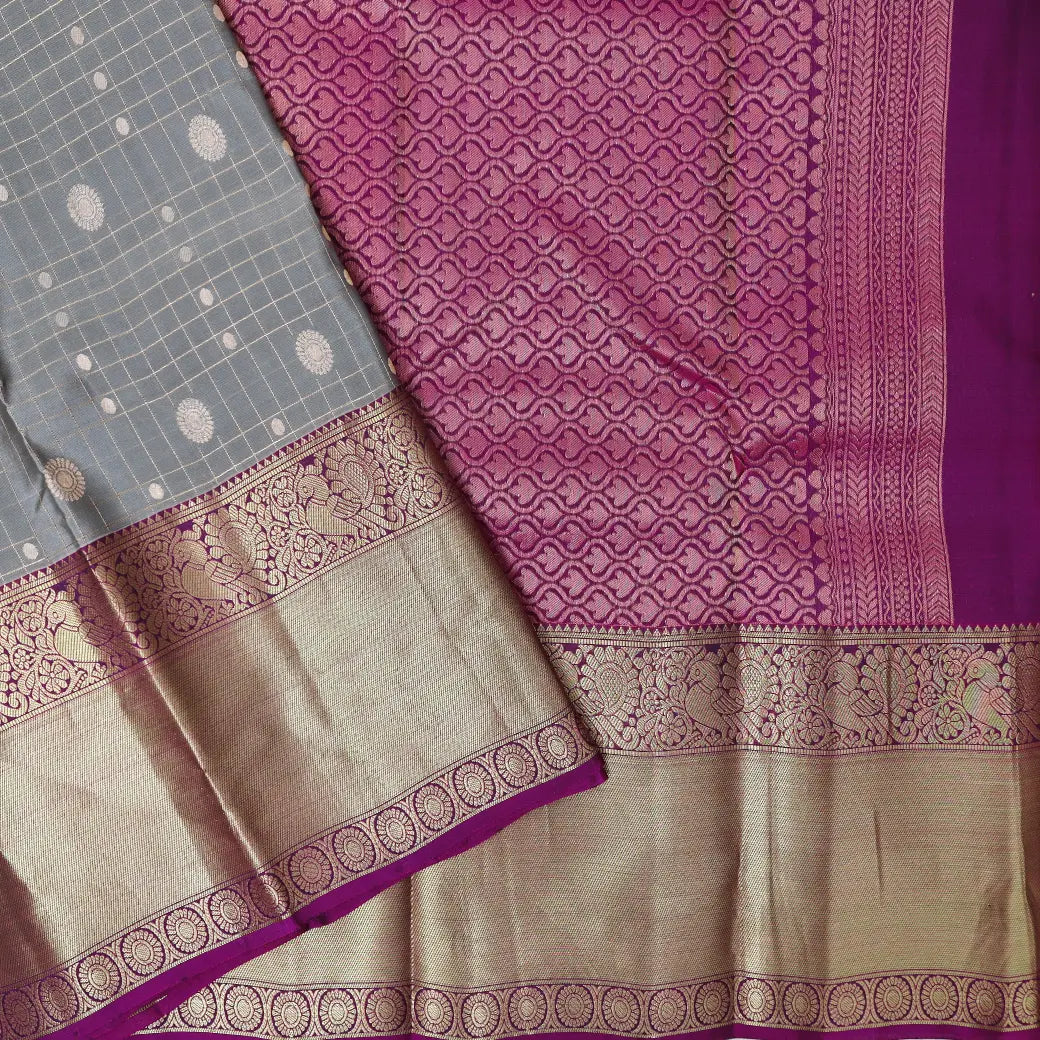 Gray with Pink border soft silk saree
