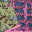 Light Green with Pink priented  floral design Semi Chanderi  Saree