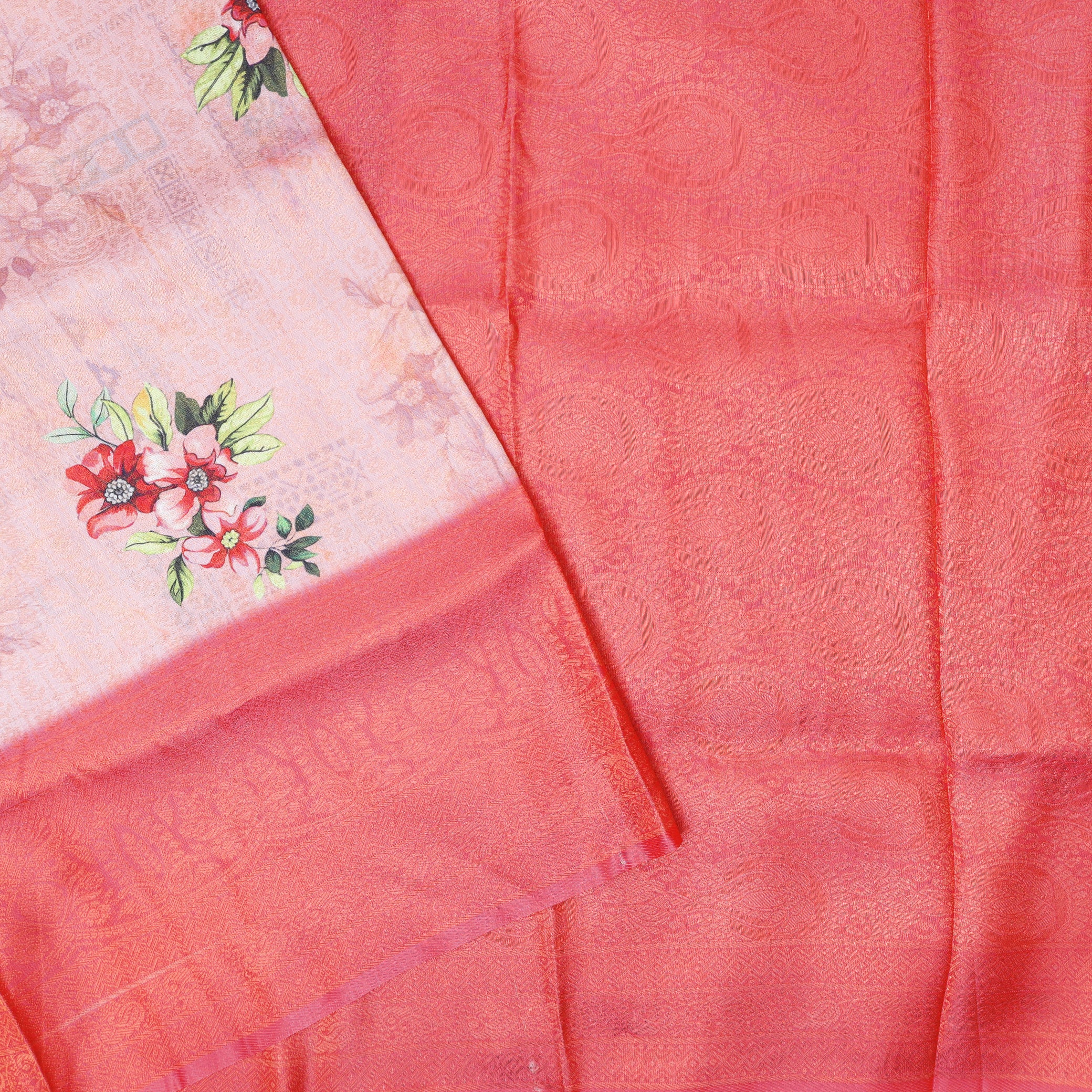 Peach with Rose pink Semi  Burberry Silk Saree