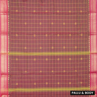 Double shade Green & Maroon with Pink Checked Pattern Pure Chettinad Cotton Saree without Blouse