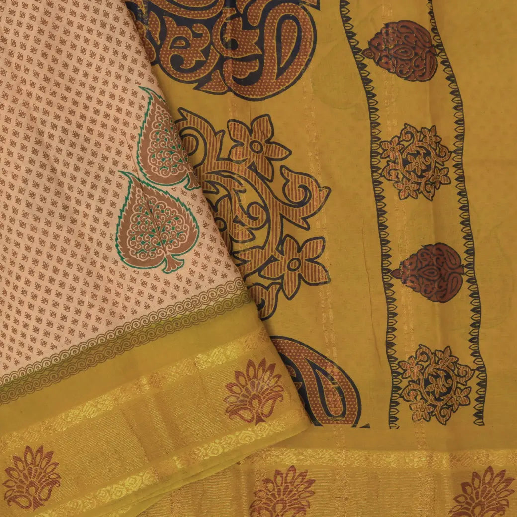 Brown with Goldden yellow Mul Mul Cotton Saree without Blouse