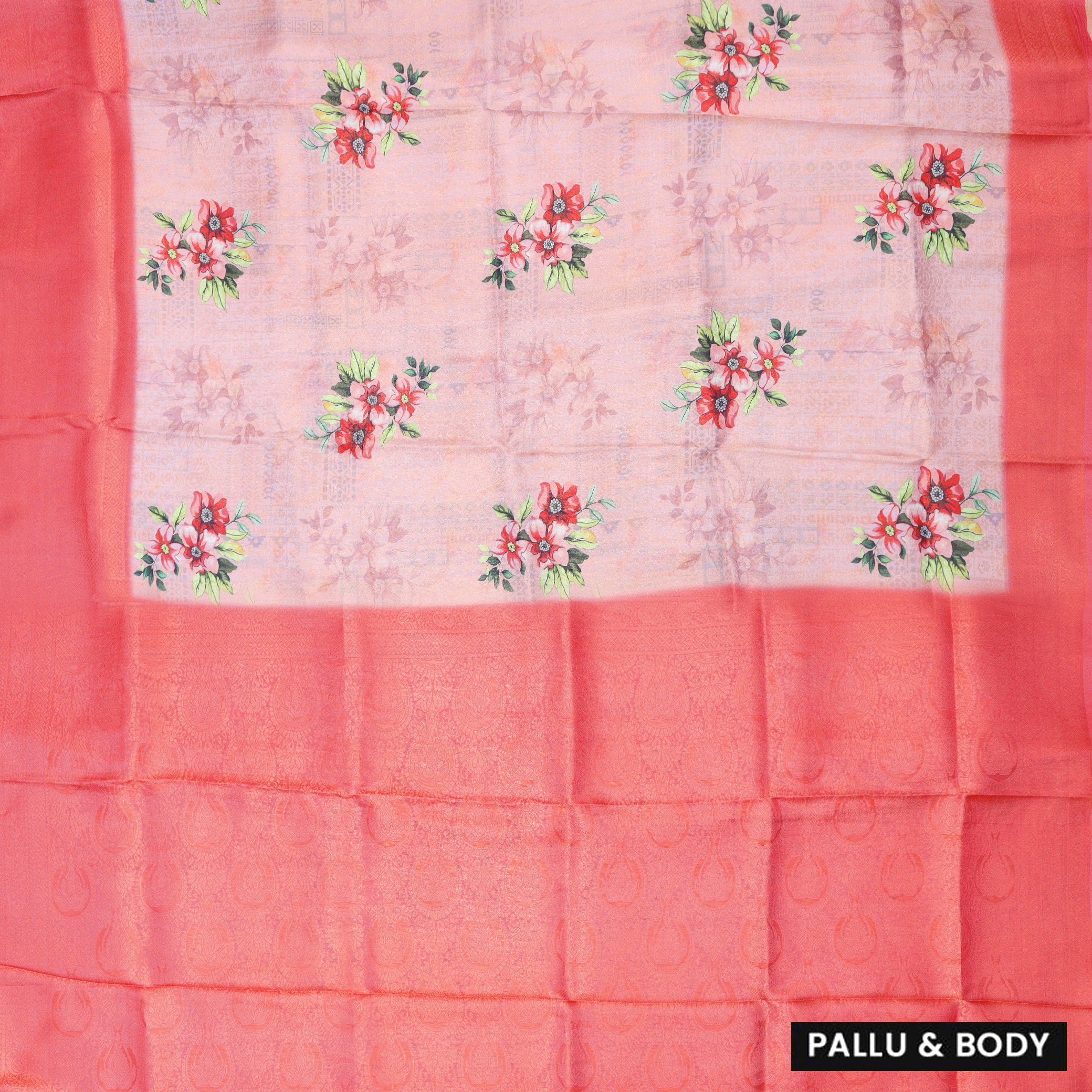 Peach with Rose pink Semi  Burberry Silk Saree