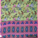 Light Green with Pink priented  floral design Semi Chanderi  Saree