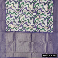 Purple With  Green, Offwhite Design Dola Silk