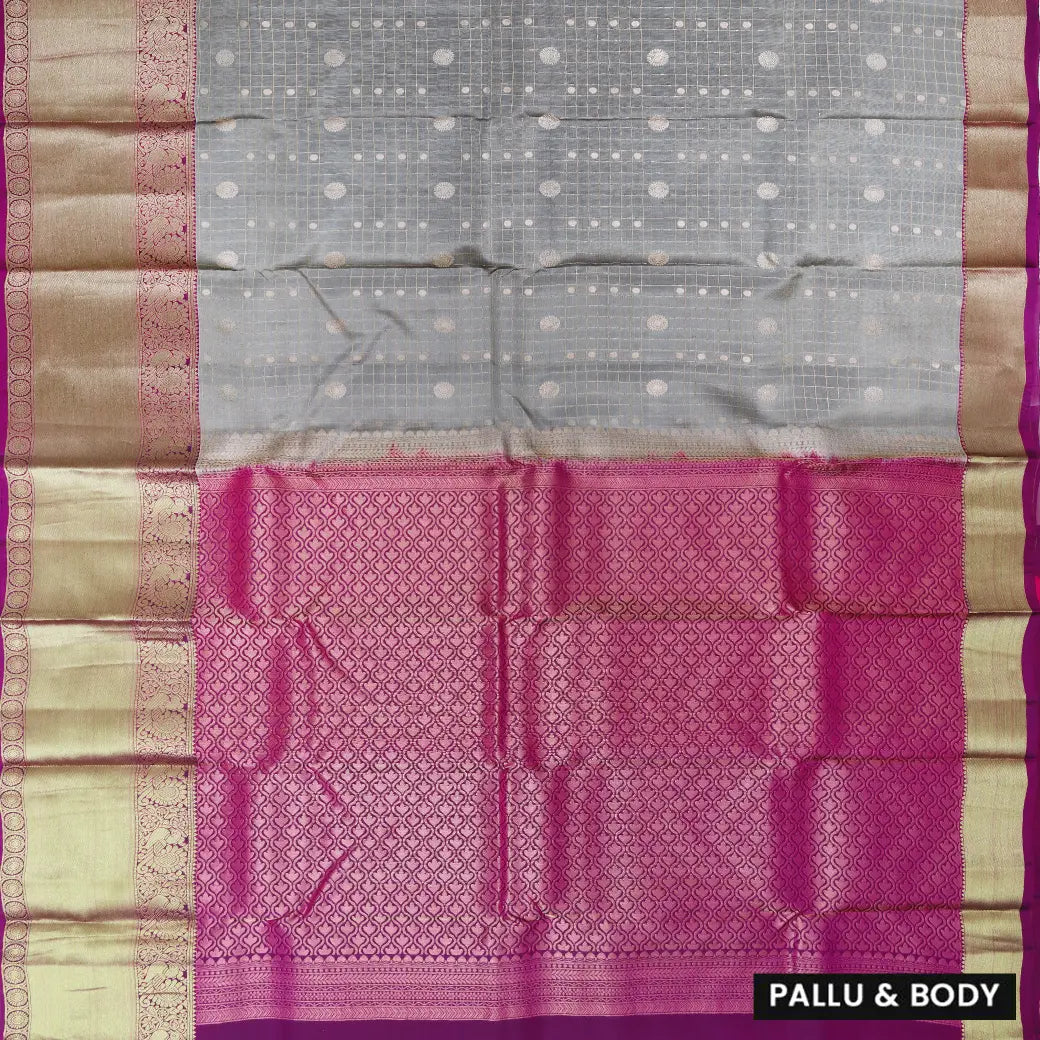 Gray with Pink border soft silk saree