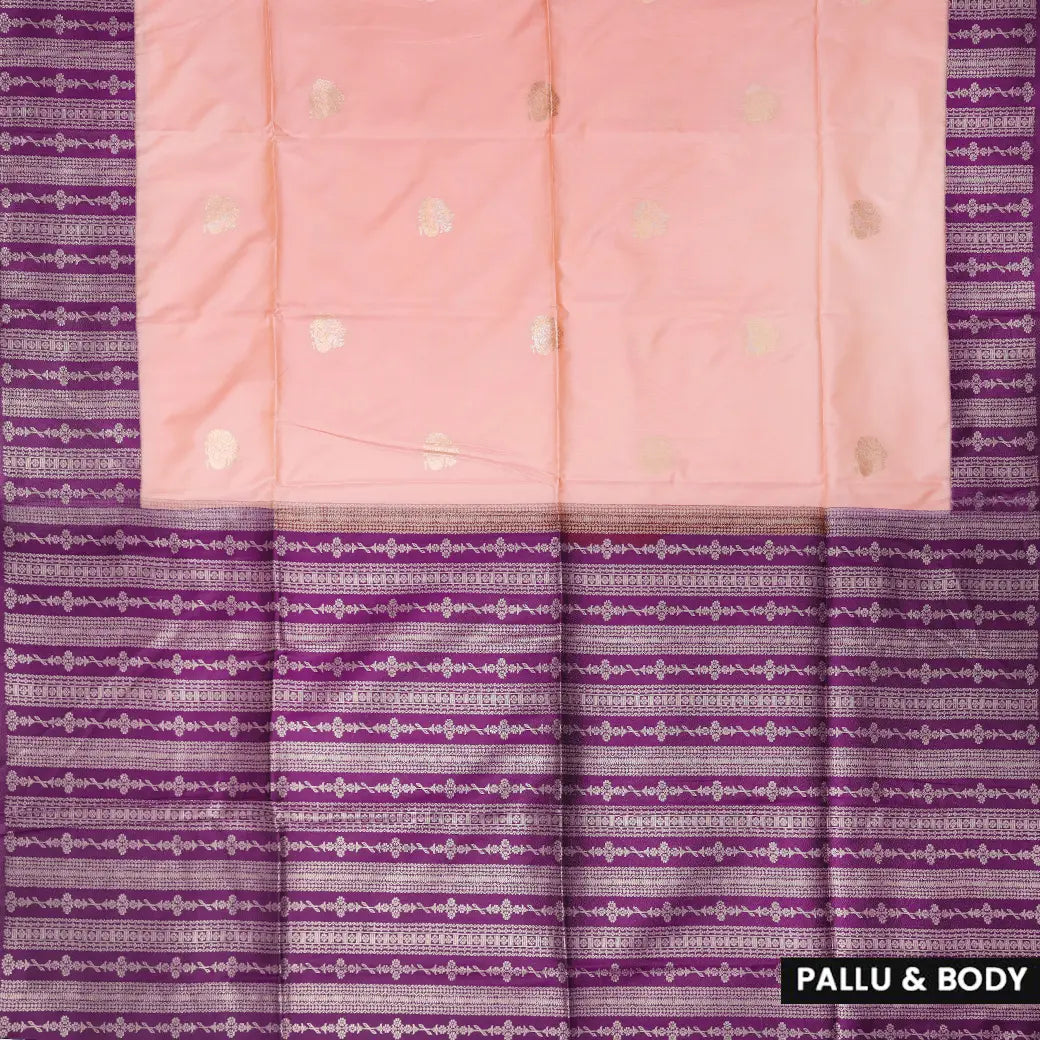 Peach  with Purple Soft Silk Saree