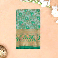 Green Colour Floral Design Traditional  Pattu Pavadai Material