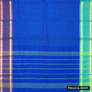 Indigo Blue with Emerald Green Small Checked Pattern Pure Chettinad Cotton Saree without Blouse