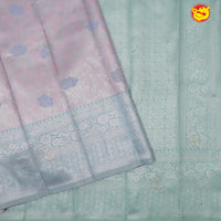 Pink with Ice Blue Floral Motifs Soft Silk Saree - Thenianantham