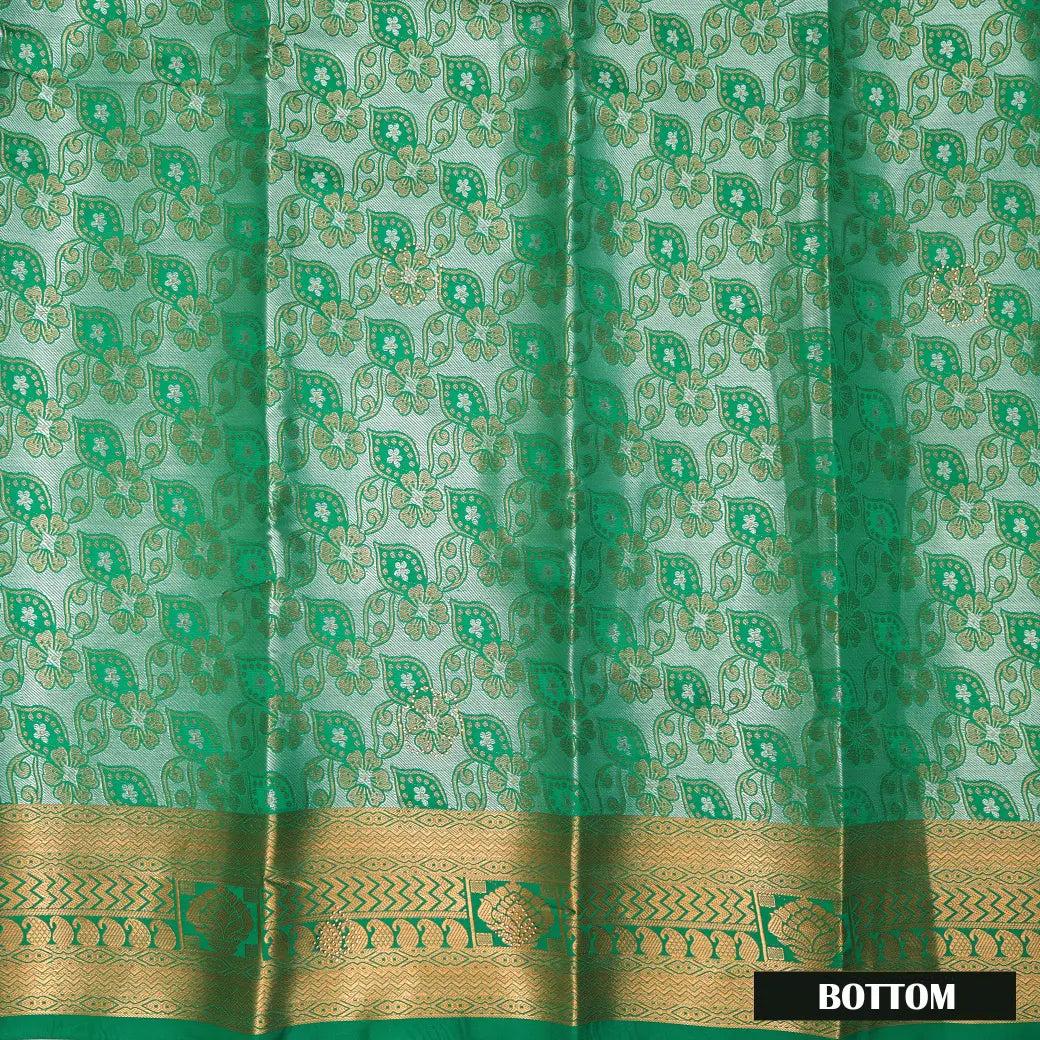 Green Colour Floral Design Traditional  Pattu Pavadai Material